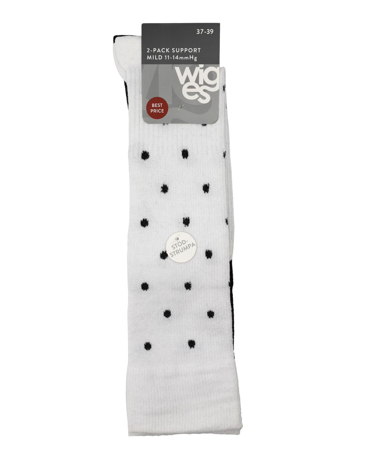 Wiges 5343 Stödstrumpor 2-pack 11–14 mmHg Svart/Prickig
